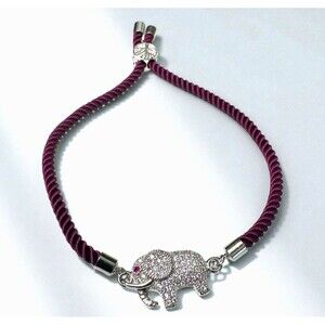 Elephant 3D Bracelet Pavé CZ Clear Stones Rhodium Plated Silvertone Adjustable